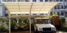 Membrane parking roof for apartment complex front view